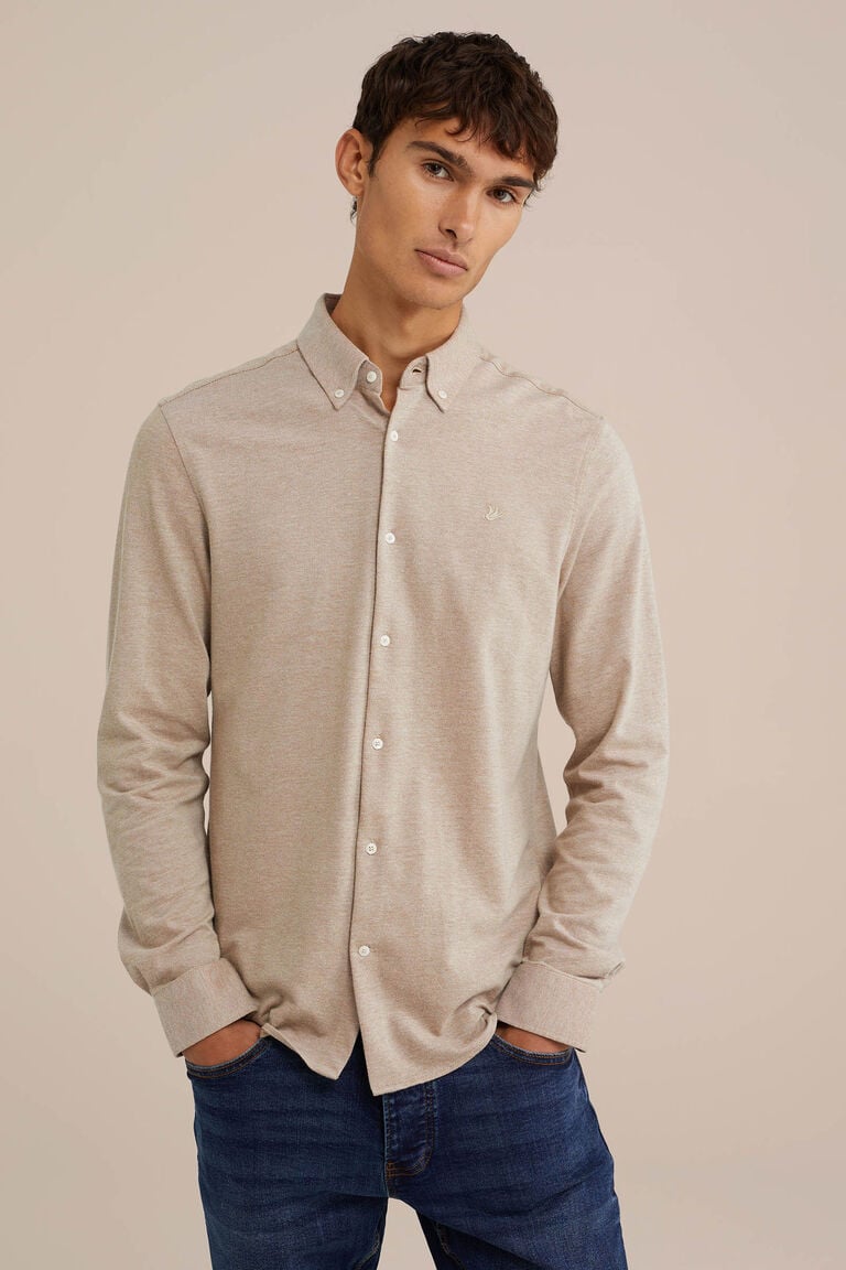 We Fashion Tall Fit Overhemd Van Piquéjersey Beige