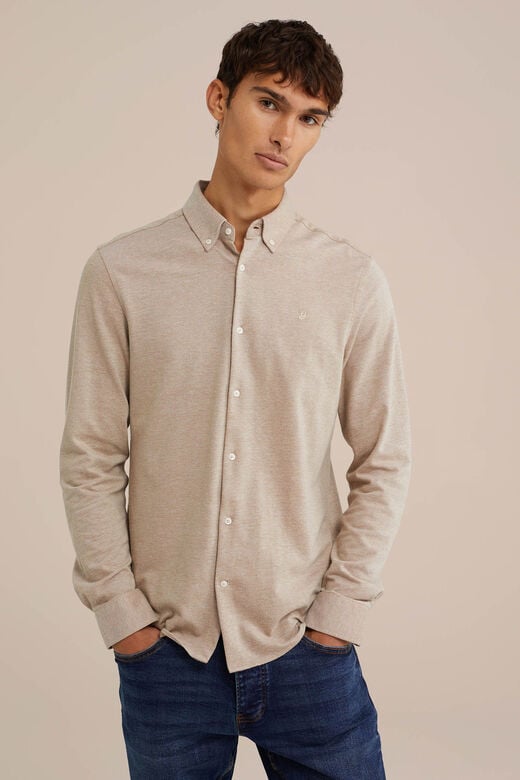 We Fashion Tall Fit Overhemd Van Piquéjersey Beige