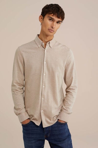 We Fashion Tall Fit Overhemd Van Piquéjersey Beige