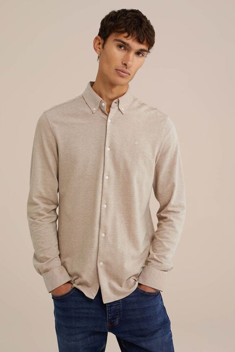 We Fashion Tall Fit Overhemd Van Piquéjersey Beige