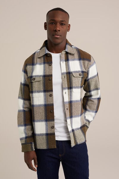 We Fashion Tall Fit Overshirt Met Ruit Donkergroen