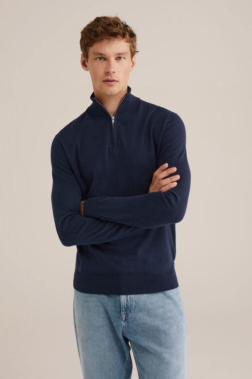 We Fashion Trui Met Rits Donkerblauw