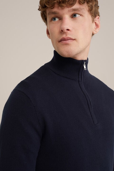 we fashion trui met rits Donkerblauw