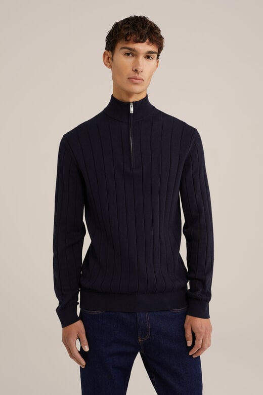 We Fashion Trui Met Rits Donkerblauw