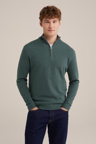 We Fashion Trui Met Rits Donkergroen