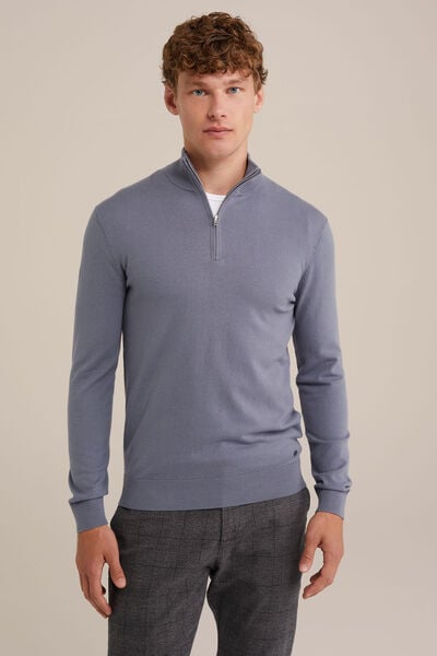 We Fashion Trui Met Rits Grijsblauw