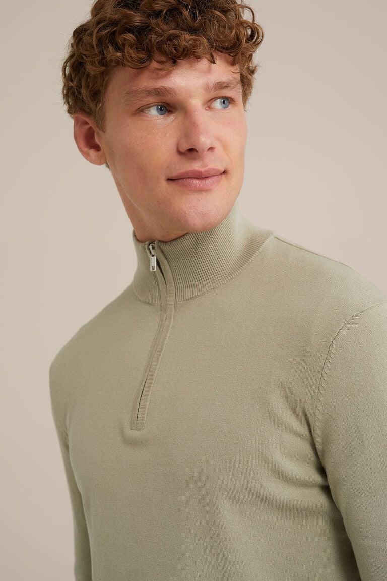 We Fashion Trui Met Rits Olijfgroen