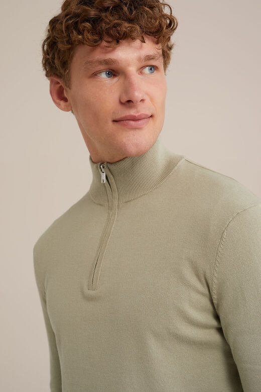 We Fashion Trui Met Rits Olijfgroen