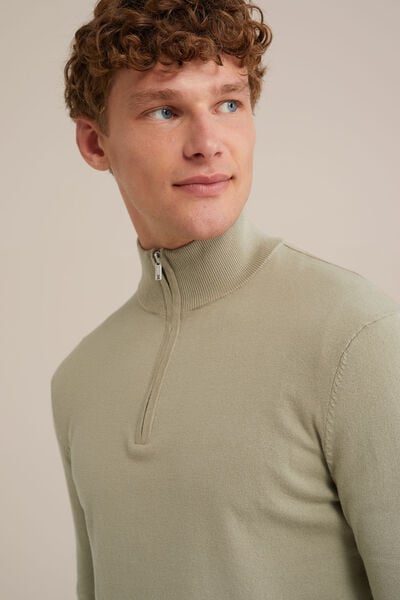 We Fashion Trui Met Rits Olijfgroen