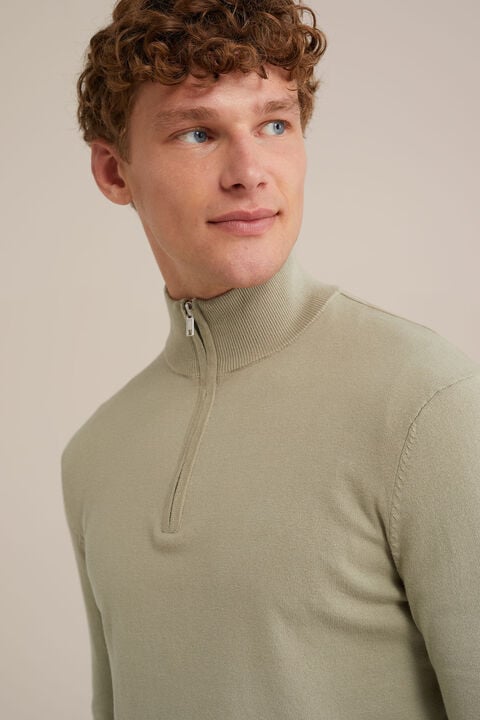 We Fashion Trui Met Rits Olijfgroen