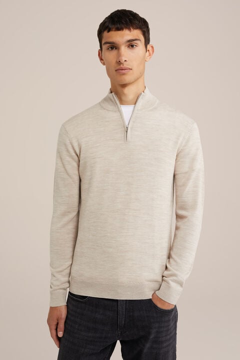 we fashion trui met rits van merinowol Beige
