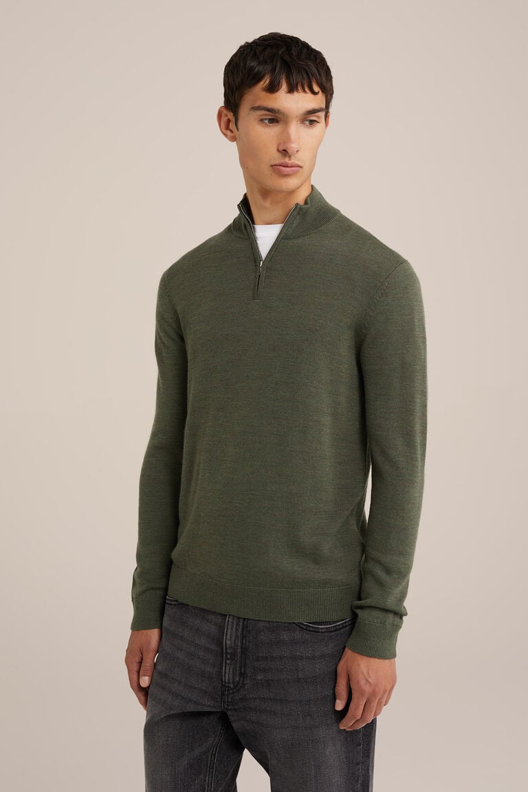 We Fashion Trui Met Rits Van Merinowol Donkergroen