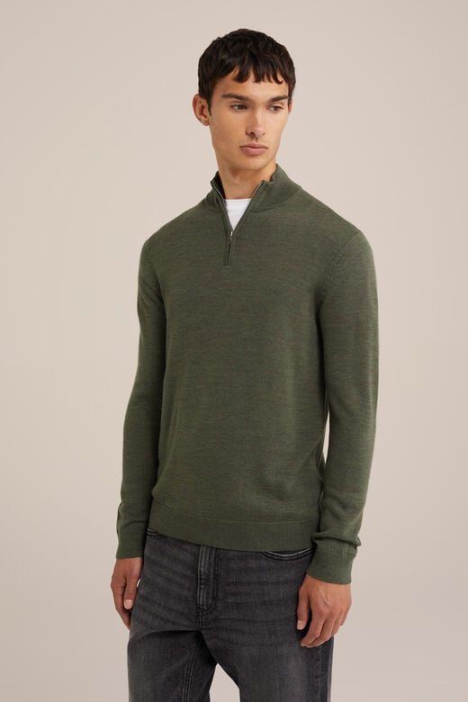 We Fashion Trui Met Rits Van Merinowol Donkergroen