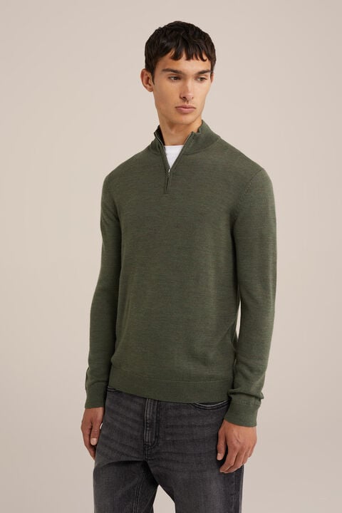 we fashion trui met rits van merinowol Donkergroen