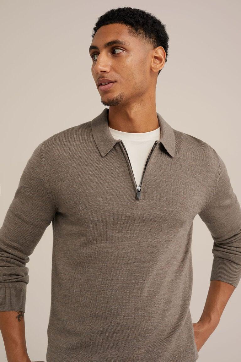 We Fashion Trui Met Rits Van Merinowol Lichtbruin