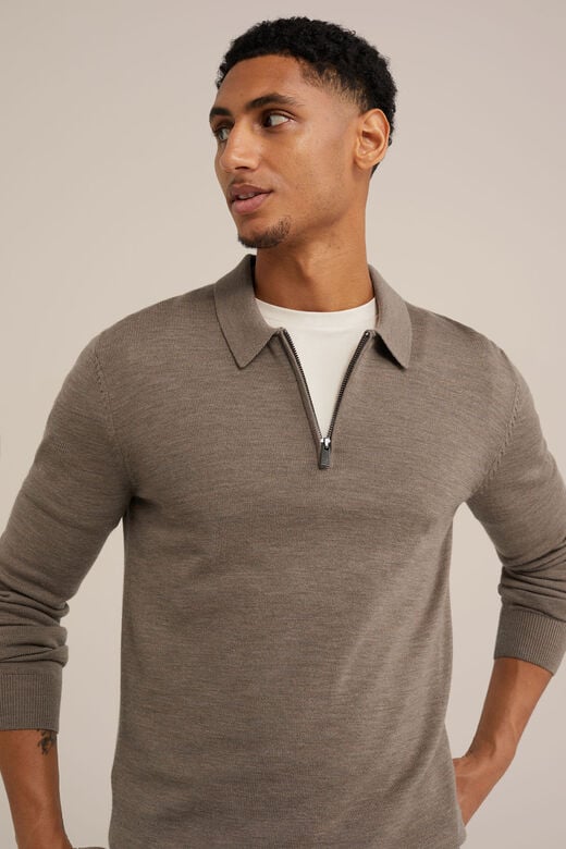 We Fashion Trui Met Rits Van Merinowol Lichtbruin