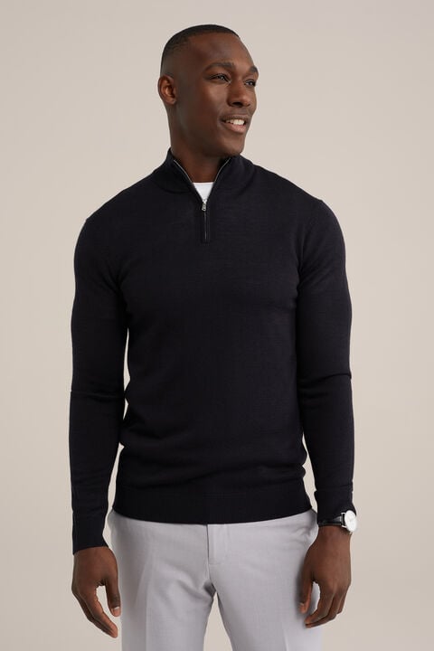 we fashion trui met rits van merinowol Zwart