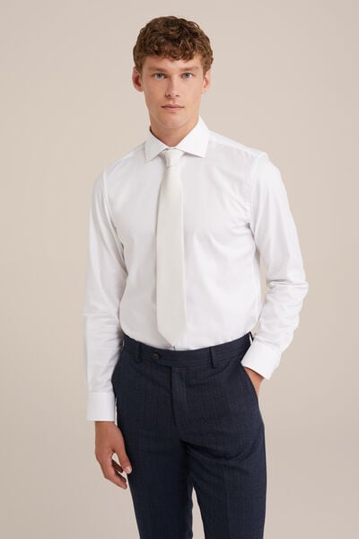 We Fashion Zijdemix Stropdas Met Structuur Gebroken Wit