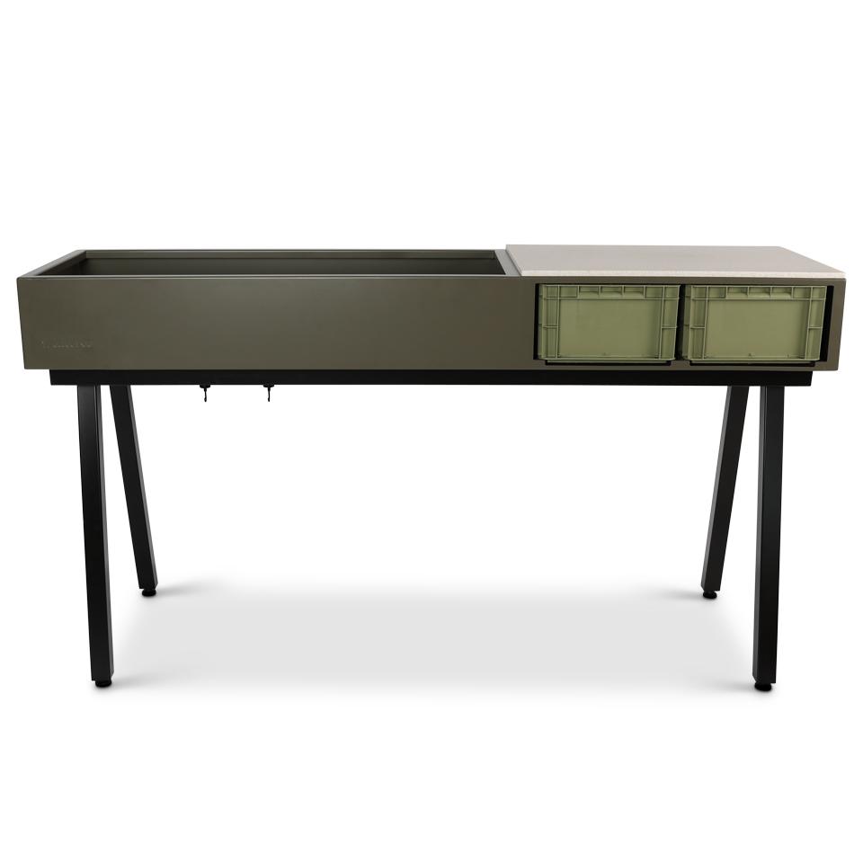 weltevree GARDENWORKS STATION Gepoedercoate aluminium groentafel met plantenbak en solid surface werkblad