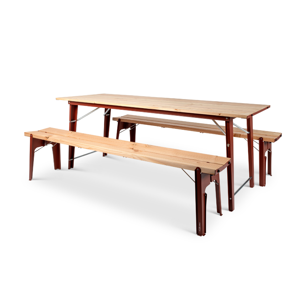 weltevree SALUT BEERSET Stabiele bierset bestaande uit biertafel en twee bierbanken van Douglas hout en gepoedercoat staal weltevree SALUT BEERSET Stabiele bierset bestaande uit biertafel en twee bierbanken van Douglas hout en gepoedercoat staal