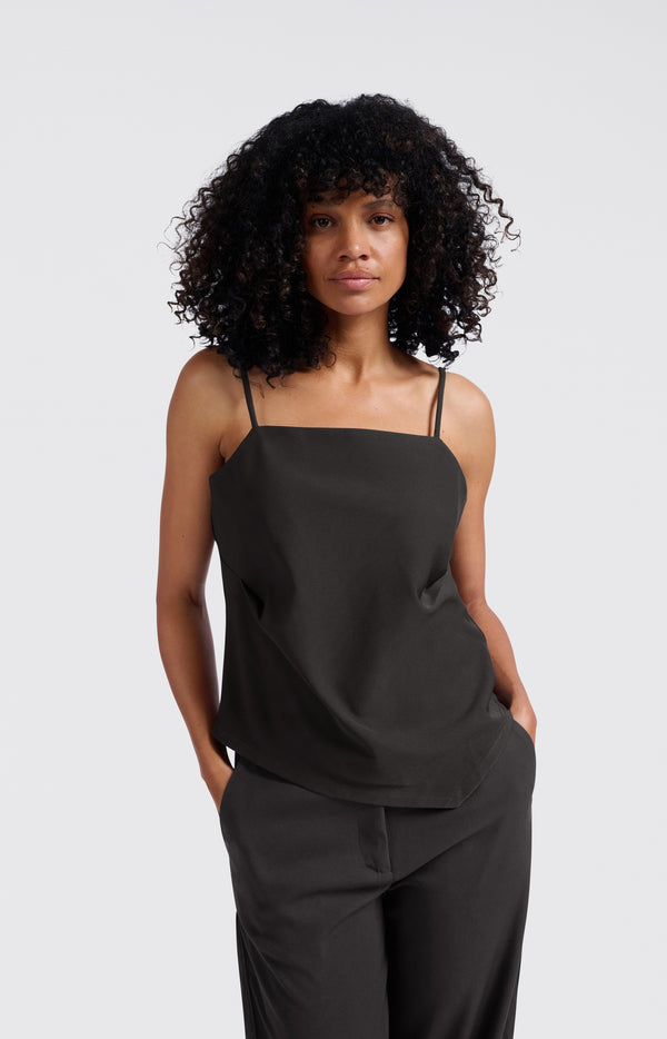 Yaya Asymmetrische Top Met Spaghettibandjes Washed Black
