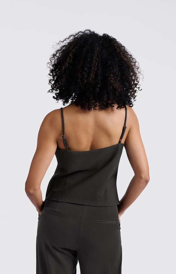 Yaya Asymmetrische Top Met Spaghettibandjes Washed Black