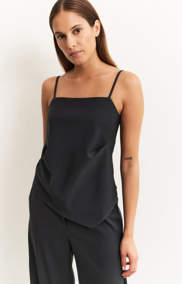 yaya Asymmetrische top met spaghettibandjes Washed Black