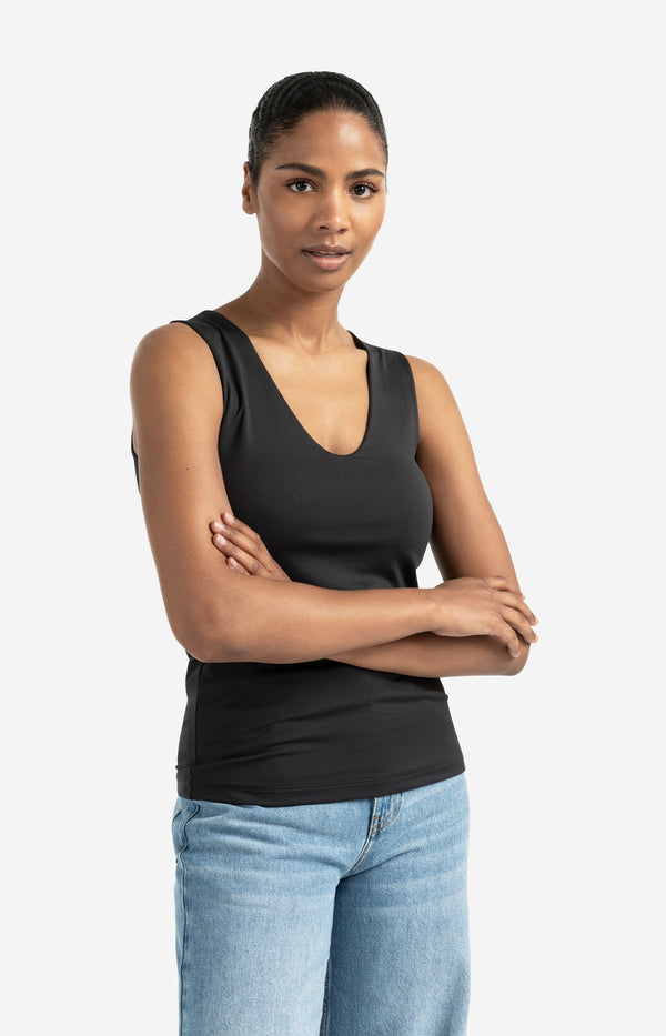 Yaya Basic Singlet Met Ronde V-hals En Brede Schouderbandjes Pirate Black