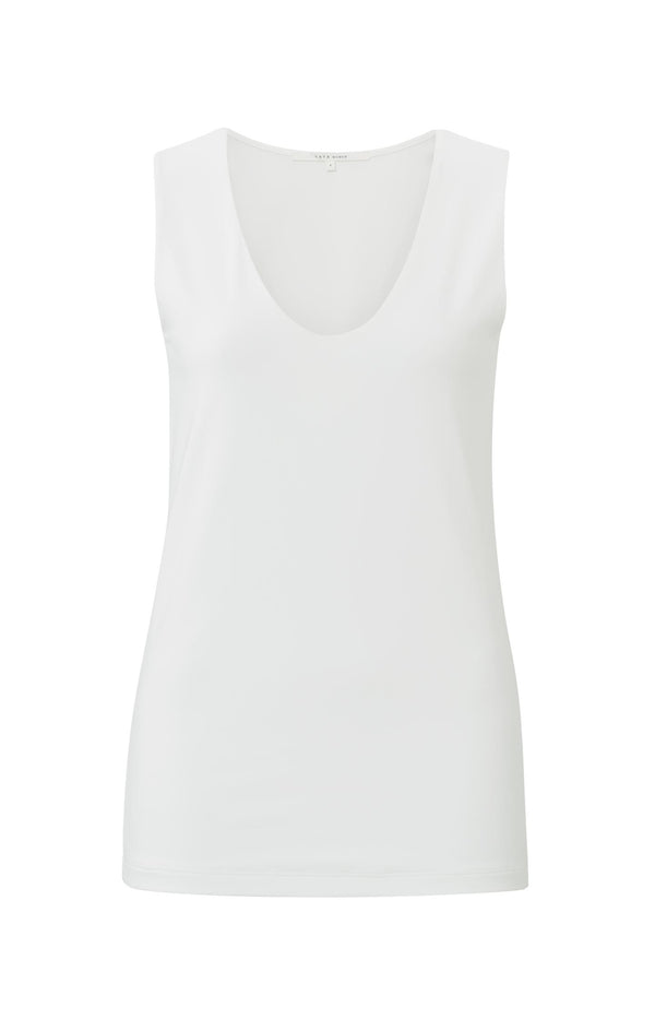 Yaya Basic Singlet Met Ronde V-hals En Brede Schouderbandjes Off White