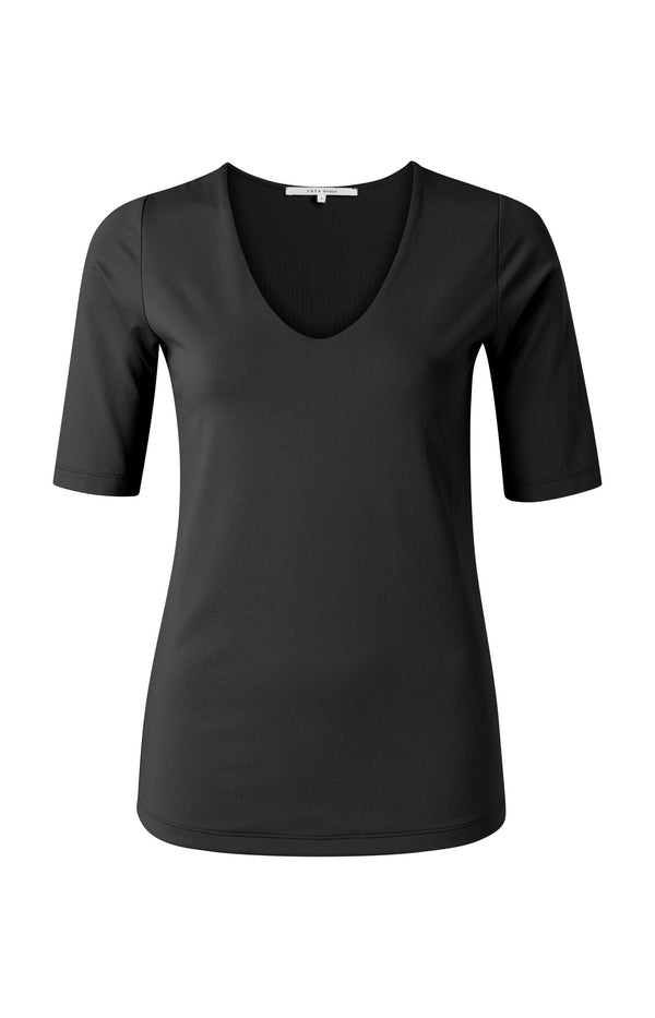 Yaya Basic T-shirt Met Rond V-hals En Halflange Mouwen Pirate Black