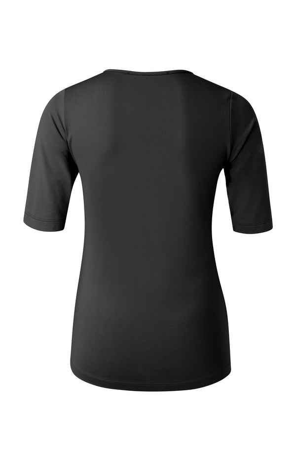 Yaya Basic T-shirt Met Rond V-hals En Halflange Mouwen Pirate Black