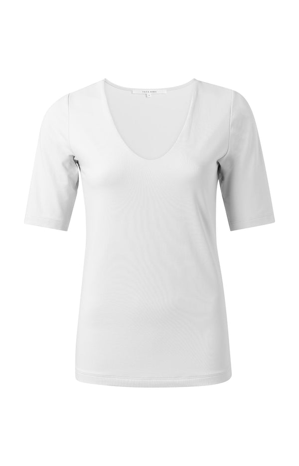 Yaya Basic T-shirt Met Rond V-hals En Halflange Mouwen Off White