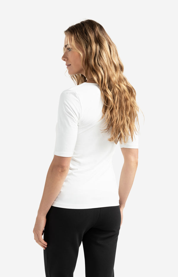 Yaya Basic T-shirt Met Rond V-hals En Halflange Mouwen Off White