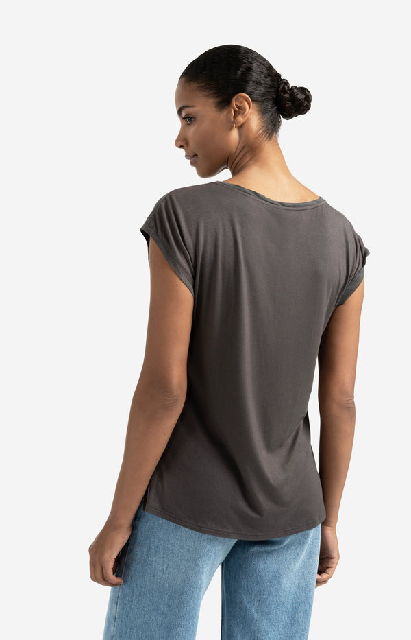 Yaya Basic Top Van Gemengde Stof Met Ronde Hals En Kapmouwtjes Pirate Black