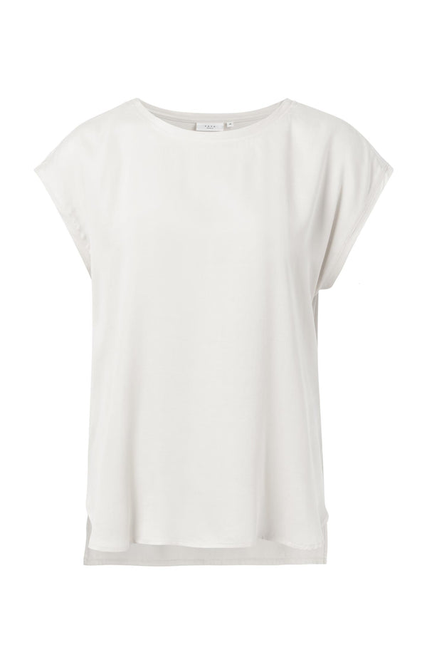 Yaya Basic Top Van Gemengde Stof Met Ronde Hals En Kapmouwtjes Off White