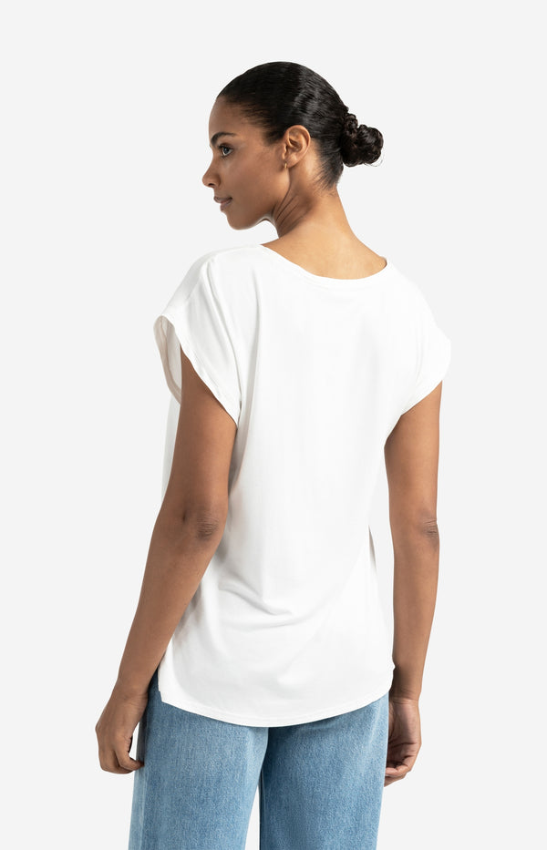 Yaya Basic Top Van Gemengde Stof Met Ronde Hals En Kapmouwtjes Off White