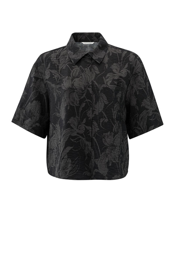 Yaya Blouse Met Print En Korte Mouwen Washed Black Dessin