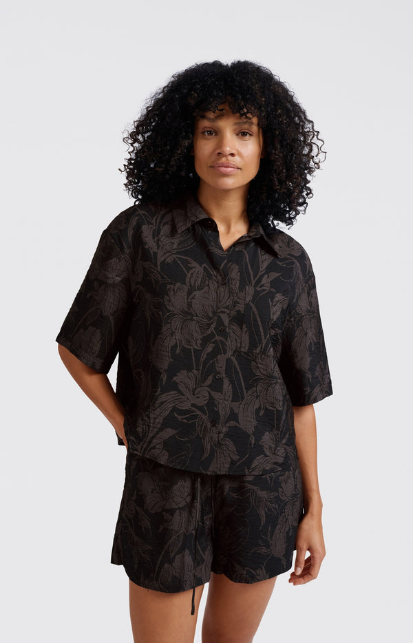 Yaya Blouse Met Print En Korte Mouwen Washed Black Dessin