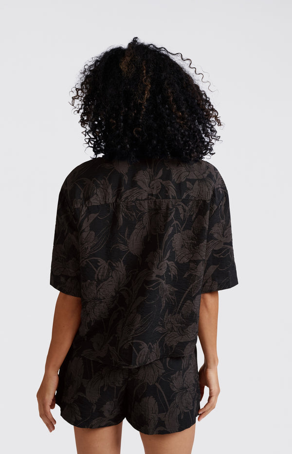Yaya Blouse Met Print En Korte Mouwen Washed Black Dessin