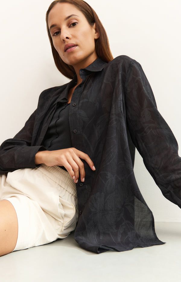 yaya Blouse met print en lange mouwen Washed Black Dessin