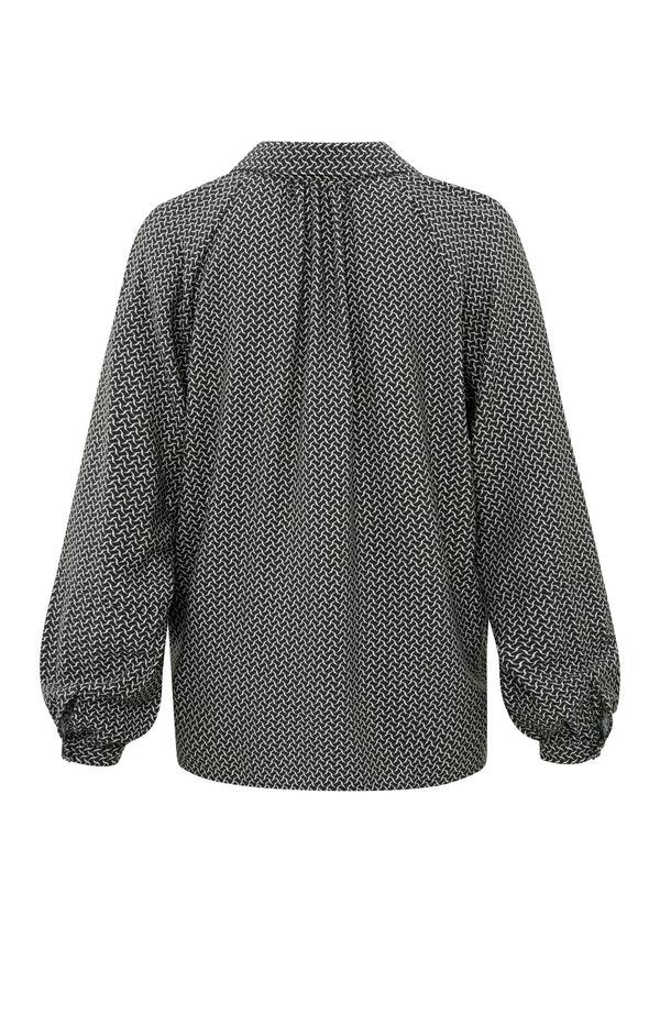 Yaya Blouse Met Print Lange Ballonmouwen En V-hals Met Kraag Anthracite Dessin