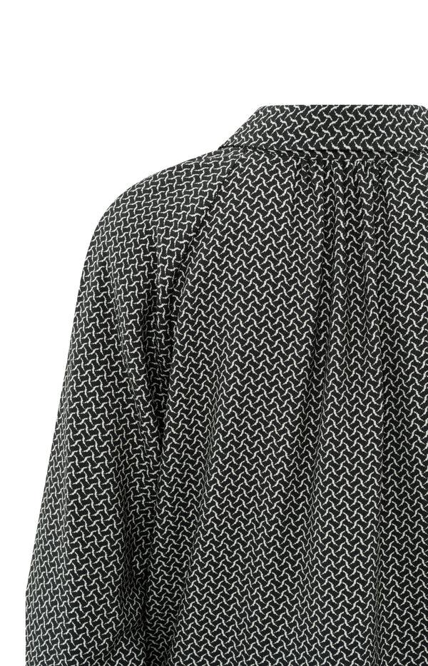 Yaya Blouse Met Print Lange Ballonmouwen En V-hals Met Kraag Anthracite Dessin