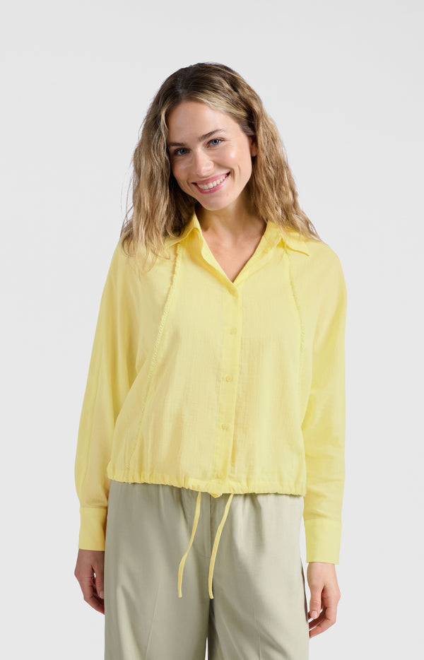 Yaya Blouse Met Subtiele Stikdetails Lemon Grass Yellow