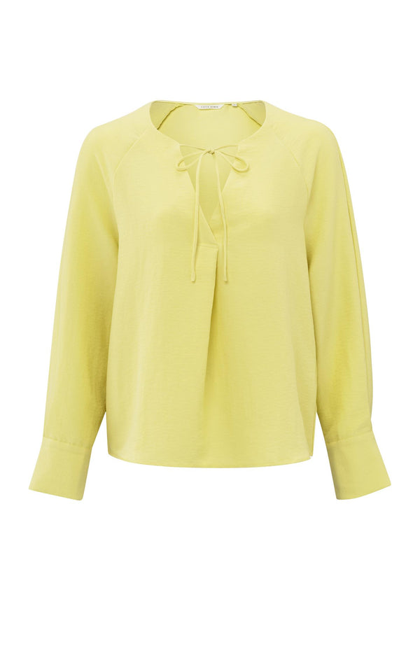 Yaya Blouse Met V-hals En Strikdetail Lemon Grass Yellow