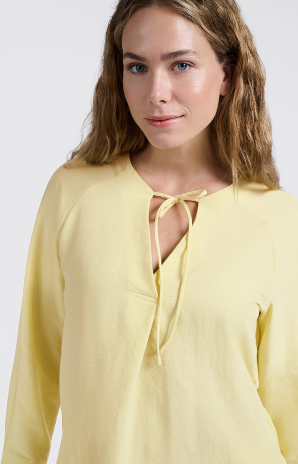 Yaya Blouse Met V-hals En Strikdetail Lemon Grass Yellow
