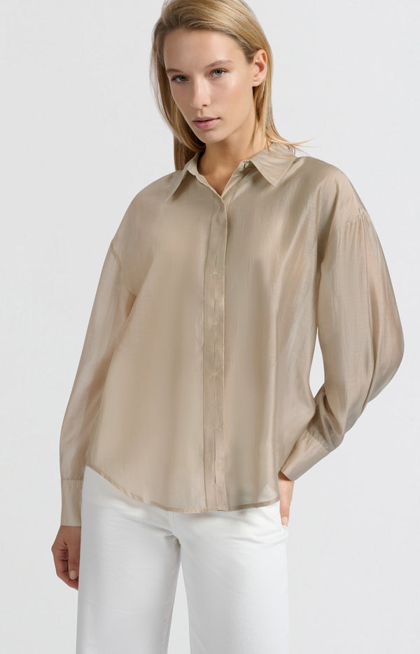 Yaya Blouse Met Verborgen Knoopsluiting En Losse Pasvorm Humus Beige