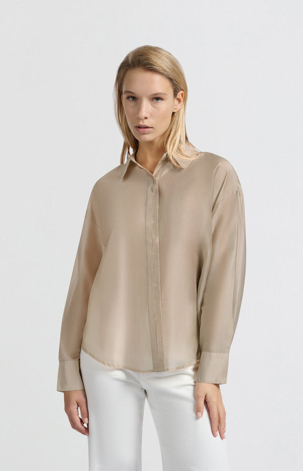 yaya Blouse met verborgen knoopsluiting en losse pasvorm Humus Beige