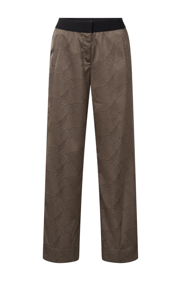 Yaya Broek Met Print En Wijde Pijpen Caribou Brown Dessin