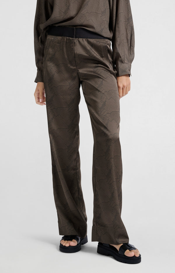 Yaya Broek Met Print En Wijde Pijpen Caribou Brown Dessin