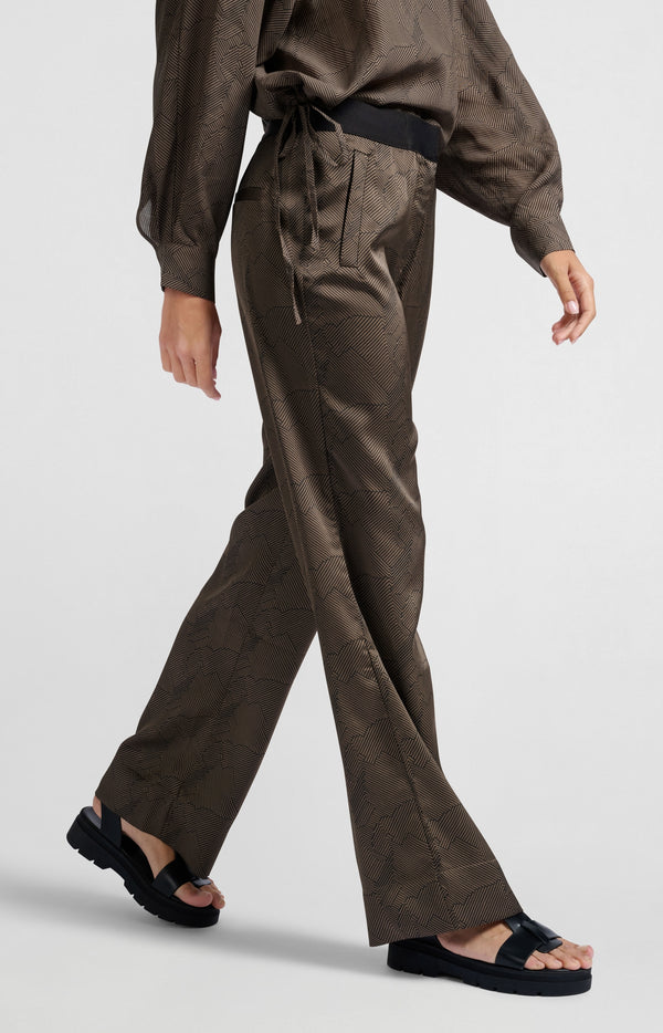 Yaya Broek Met Print En Wijde Pijpen Caribou Brown Dessin